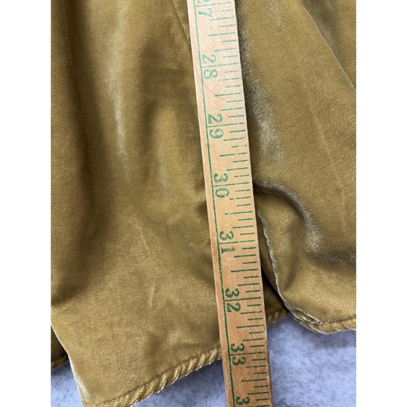 Free People Dress Womens Large Mustard Velvet Smocked Puff Sleeve Lace Up Back - Picture 10 of 15